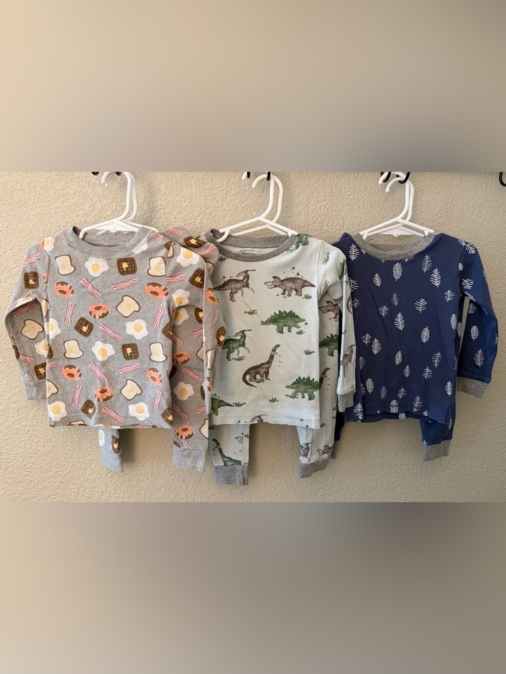 Bundle 3 Sets Fall/Winter 2T Pajamas- Breakfast, Dino, Leaves. Burt's Bees, WN